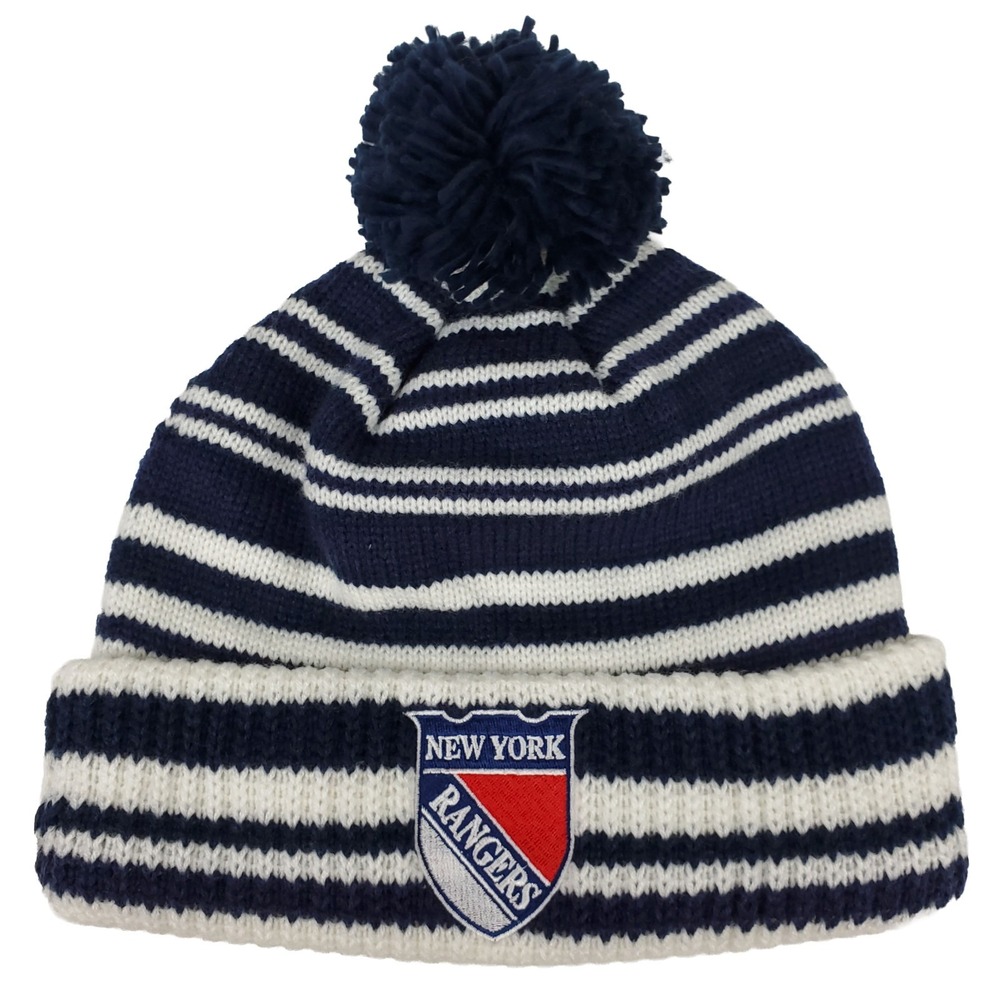 New York Rangers Mitchell & Ness NHL Cuff Knit Beanie Pom Hat Cap Navy White New